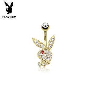 Gold Crystal with Red Eye Jewelled Playboy Fancy Banana Bar - PL95