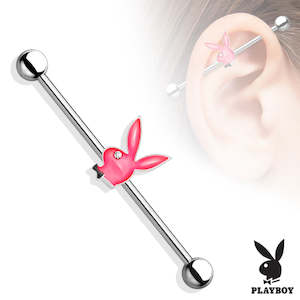 SS316L Pink with Jet Black Jewelled Eye Playboy Industrial Barbell - PL79A