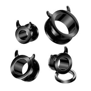 Jewellery: Black Steel Devil Horn Screw Fit Tunnel (8mm - 12mm) - E626