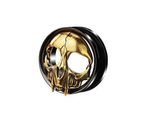 Black Steel Tunnel with Gold Skull (12mm - 19mm) - E521