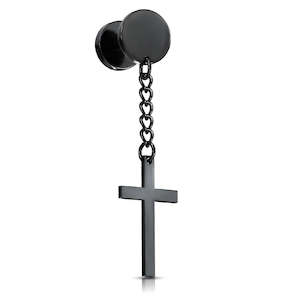 Black Cross on Chain Dangle Fake Plug - M329A