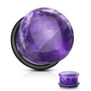 Amethyst Semi Precious Stone Domed Single Flare Plug with O-Ring (4mm) - E192