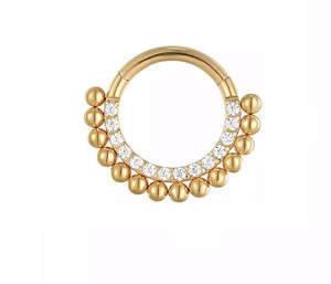 Titanium Gold Jewelled Hinged Septum/Daith Ring - TI-152A