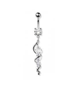 SS316L Jewelled Fancy Banana Bar with Swirl Bead Hanging Dangle - 553