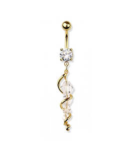 Gold Jewelled Fancy Banana Bar with Swirl Bead Hanging Dangle - 553A