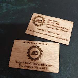 Engraved wooden business cards