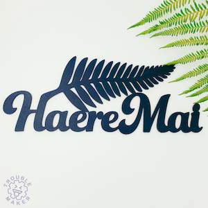 Haere Mai silver fern art, carved of wood