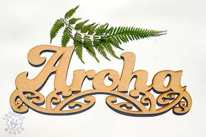 Aroha sign art, carved of wood