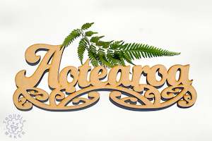 Aotearoa sign art, carved of wood