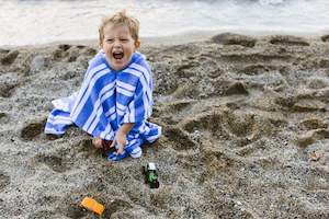 Troupe Beach: Kids Hooded Poncho - Rugby Stripe