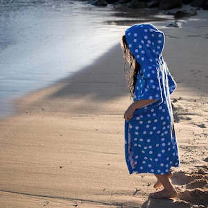 Kids Hooded Poncho - Blue with White Dot