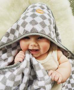 Troupe: Baby Hooded Towel - Grey Checkerboard