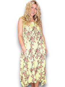 Clothing: Helga May Neon Yellow Far Away Rose Tank Dress