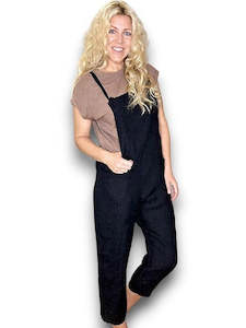 Helga May Black Plain Tie It Your Way Linen Jumpsuit