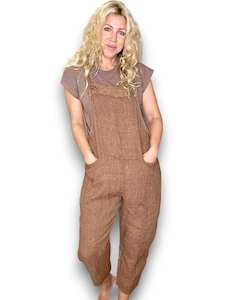 Helga May Coffee Plain Tie It Your Way Linen Jumpsuit