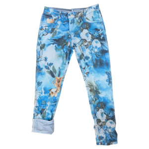 Reversible Stretch Denim Jeans Blue/Blue Flower