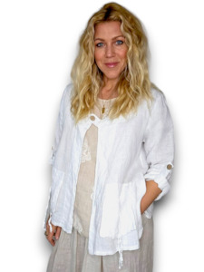 Clothing: Helga May White Plain Sequin Pocket Linen Jacket