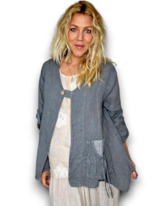 Helga May Grey Plain Sequin Pocket Linen Jacket