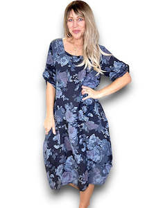 Clothing: Helga May Navy Scarlett Rose Button Sleeve Maxi Dress