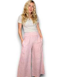 Helga May Baby Pink Wide Elastic Waist Linen Pant With Pockets