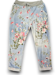 Clothing: Helga May Light Denim Floral Cornelia Joggers