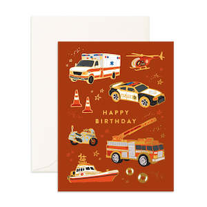 Clothing: Fox & Fallow Happy Birthday Emergency Vehicles Greeting Card