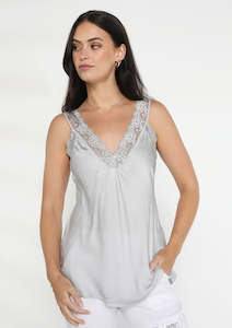 Clothing: Elizabeth Scott Silver Satin Camisole With Lace Detailord