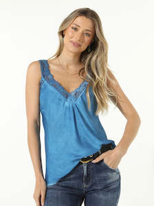 Elizabeth Scott Denim Satin Camisole With Lace Detail