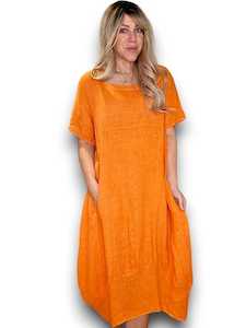 Clothing: Helga May Orange Plain Mid Sleeve Maxi Dress