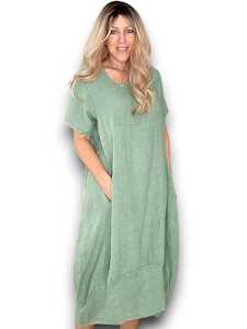 Clothing: Helga May Forest Plain Mid Sleeve Maxi Dress