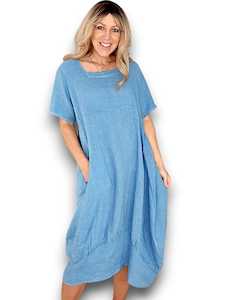 Helga May Sky Blue Plain Mid Sleeve Maxi Dress