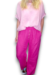 Helga May Hot Pink Plain Front Button Linen Pants