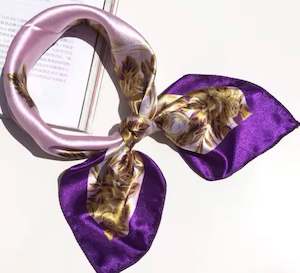 Square Scarfe Pink Purple Gold With Leaf Design