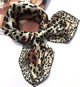 Square Satin Scarfe Cream Brown Black Animal Print