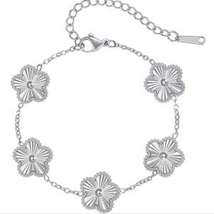 Stainless Steell  Plated Flower Crystal Bracelet Silver