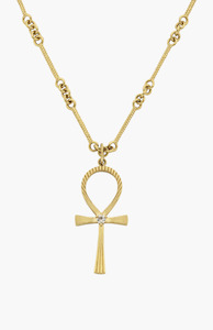 Accessories: Zoe & Morgan 22K Gold Plate With Peach Zircon Ankh Necklace