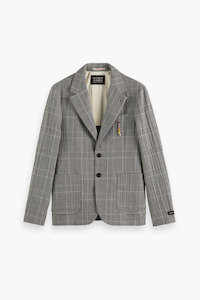 Scotch & Soda Black Ecru Check Cotton Blend Seersucker Blazer