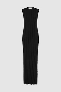 Bassike Black Ribbed Knit Column Dress