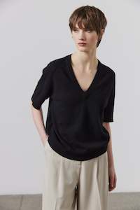 Laing Black Jasper Cashmere T-Shirt V-Neck