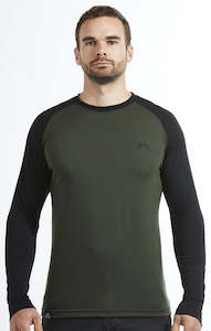 Mens: Long Sleeve Base Layer | Olive & Black