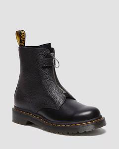 Dr. Martens 1460 Pascal Front Zip Low Boots - Black Wanama & Black Milled Nappa