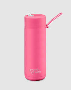 Frank Green Neon Pink Ceramic Reusable Bottle with Straw Lid 595mL (20oz)