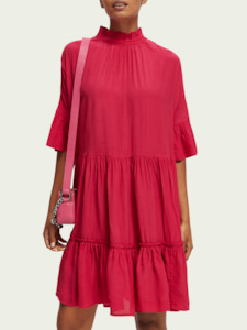 Womenswear: MAISON SHORT DRESS WITH RUFFLE SLEEVE-CHERRY