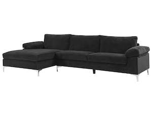 New Ronni Sectional Sofa with Left Chaise Velvet Black