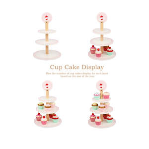 DS BS Wooden 3 Layer Cup Cakes Pretend Play Dessert Tower