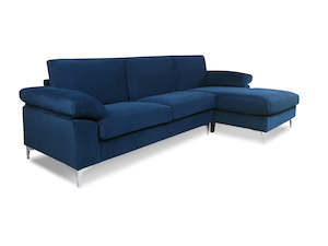 Internet only: Kaveah Velvet Sectional Sofa with Right Chaise Blue