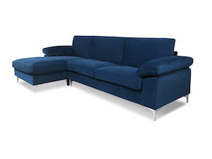 Internet only: Kaveah Velvet Sectional Sofa with Left Chaise Blue