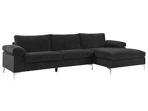 New Ronni Sectional Sofa with Right Chaise Velvet Black