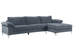 New Ronni Sectional Sofa with Right Chaise Velvet Dark Grey