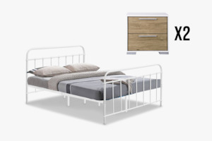 Darcy Bed Frame Queen + Brooklyn Nightstand x2